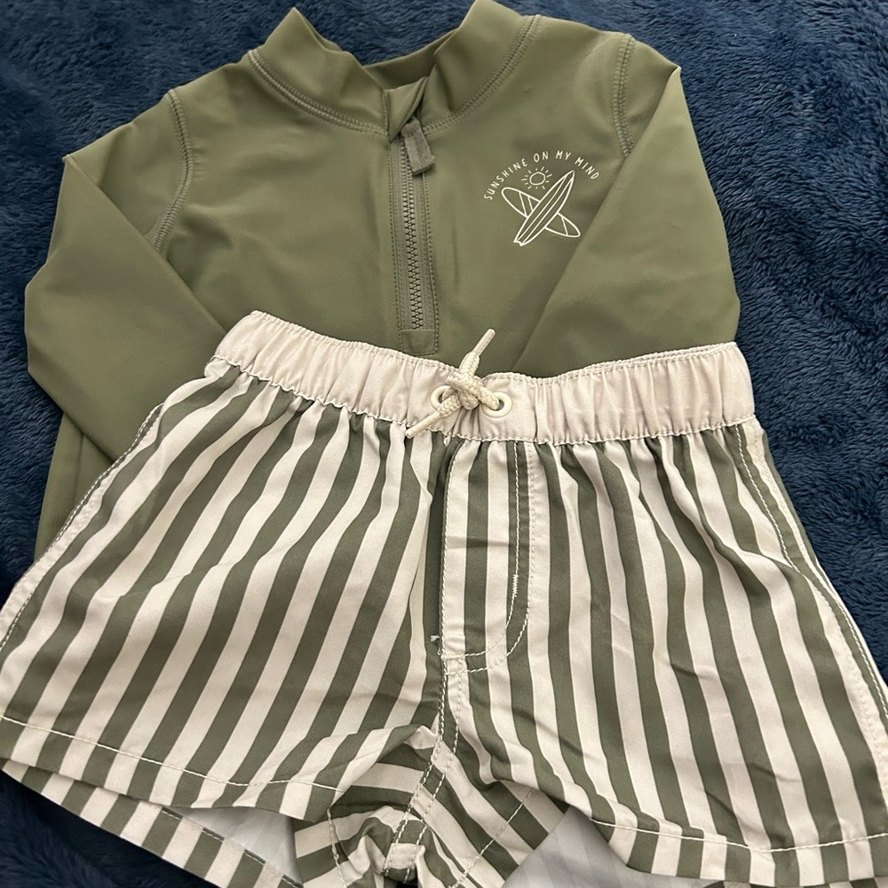 Carter's Olive Green Swim Set